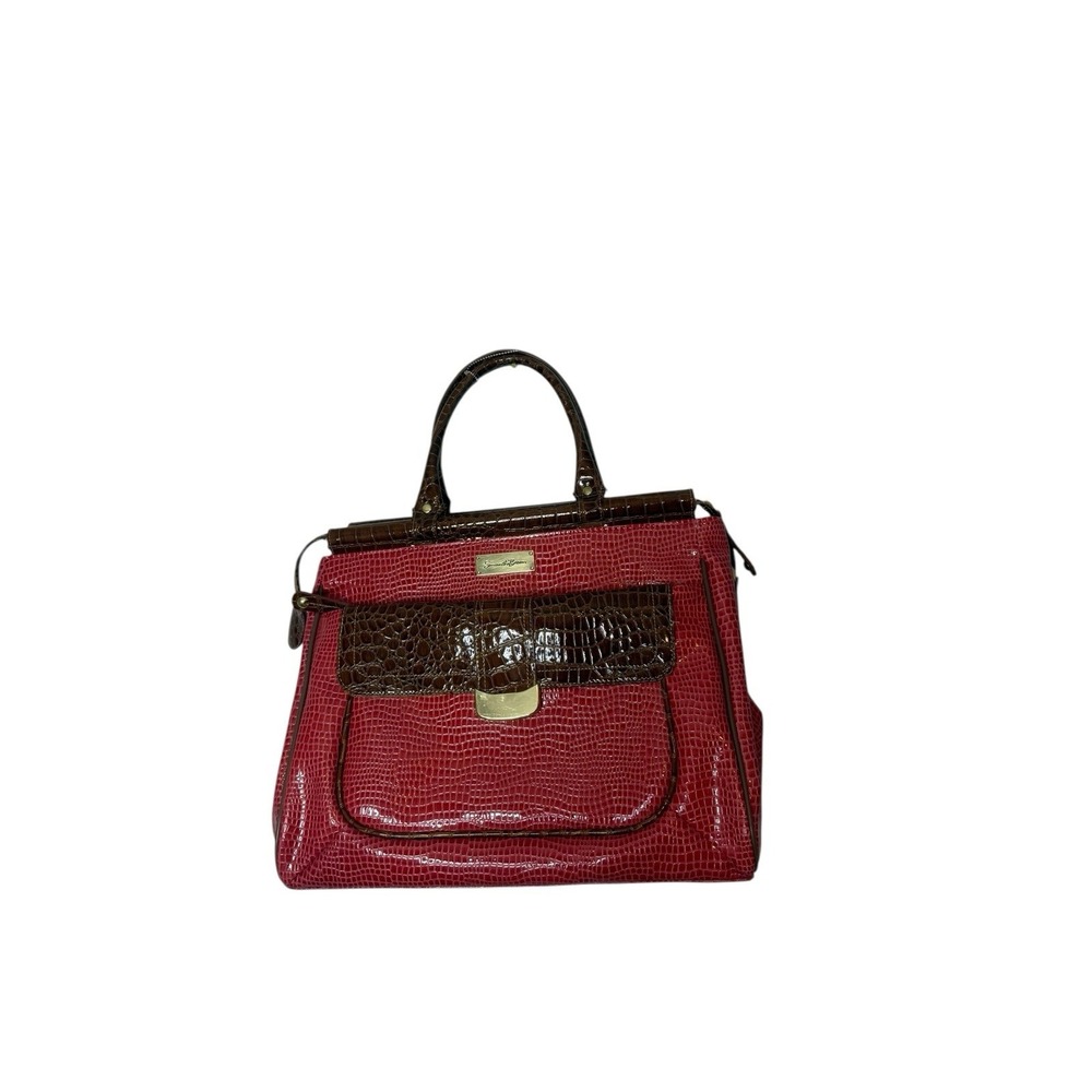 SAMANTHA BROWN Croc-Embossed Dowel Travel Bag‎ Carry-All Red/Brown